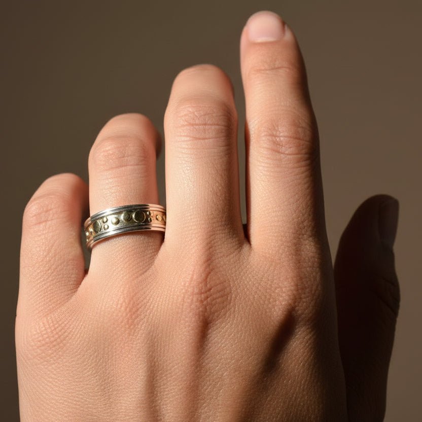 Bold Dotted Brass Spinner Ring - Zirak Silver