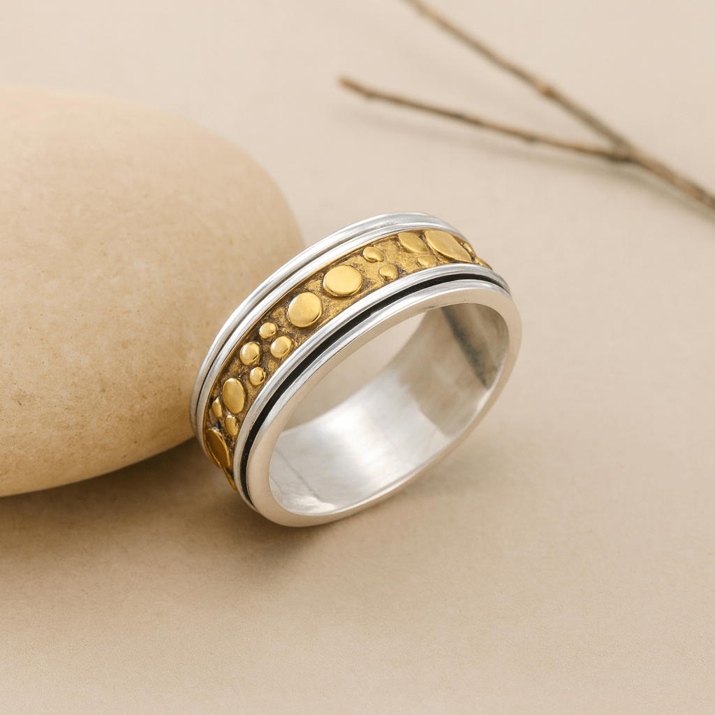 Bold Dotted Brass Spinner Ring - Zirak Silver