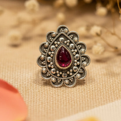 Boond Red Teardrop Ring - Zirak Silver