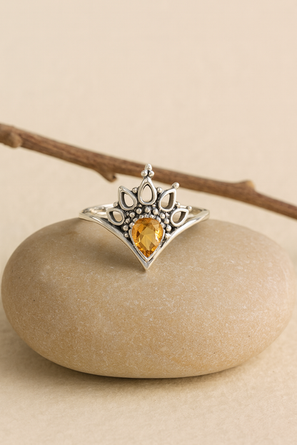 Citrine Teardrop Princess Crown Ring