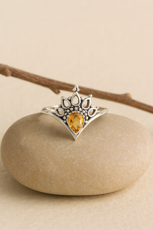 Citrine Teardrop Princess Crown Ring