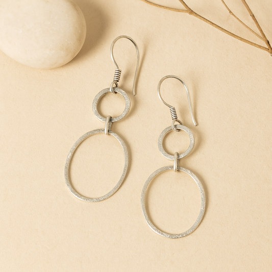 Svara Earrings – Textured 925 Silver Dual Hoop Dangle Earrings