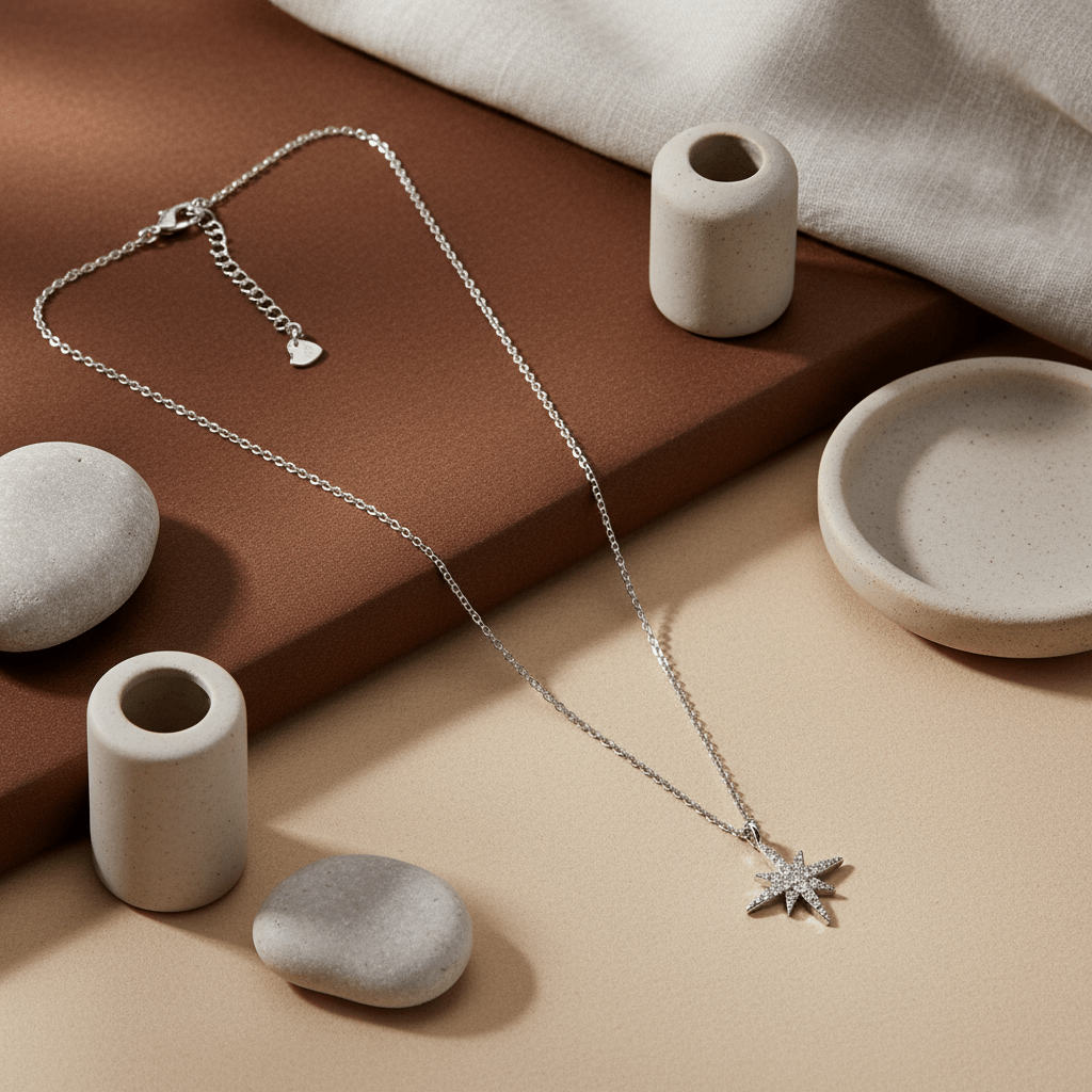 Celestial Star Silver Necklace with Crystal Accents - Zirak Silver