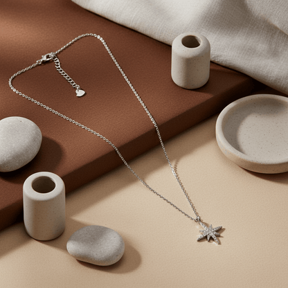 Celestial Star Silver Necklace with Crystal Accents - Zirak Silver