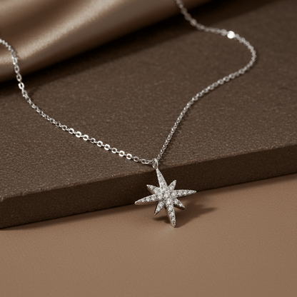 Celestial Star Silver Necklace with Crystal Accents - Zirak Silver