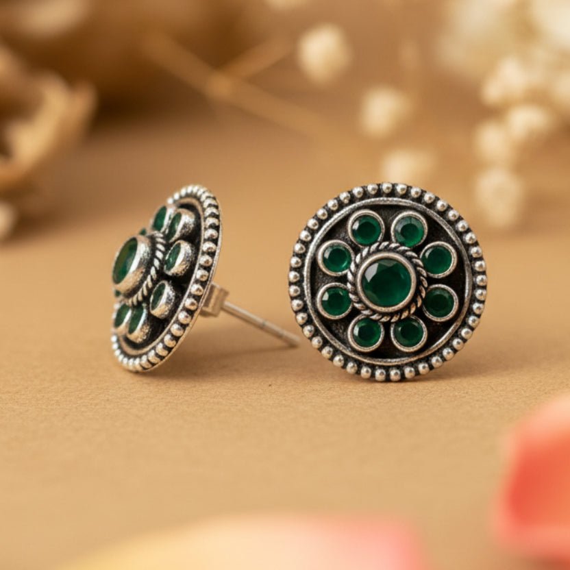 Chakra Stud Earrings - Zirak Silver