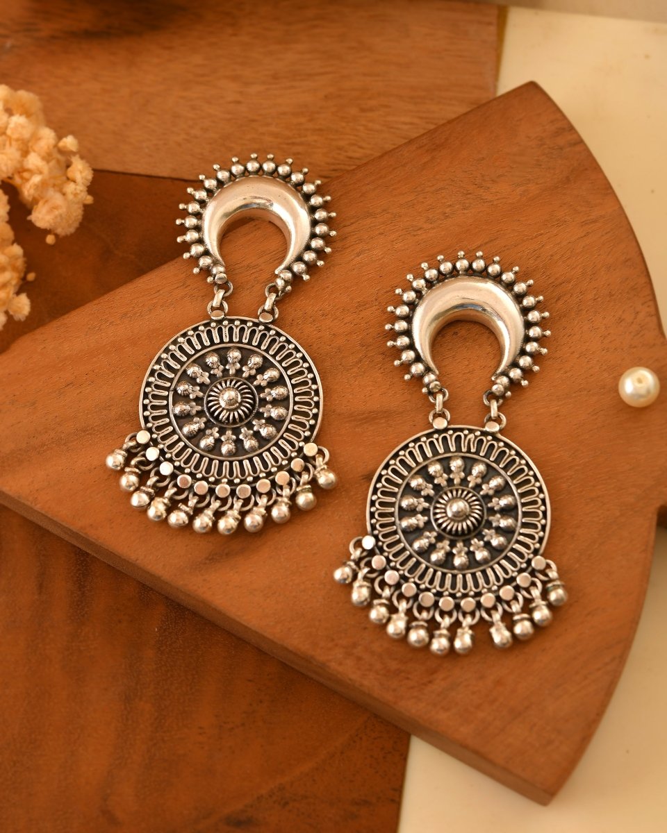 Chandni Crescent Mandala Earrings - Zirak Silver