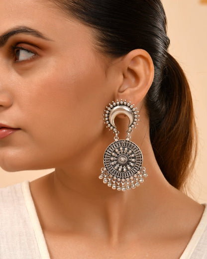 Chandni Crescent Mandala Earrings - Zirak Silver