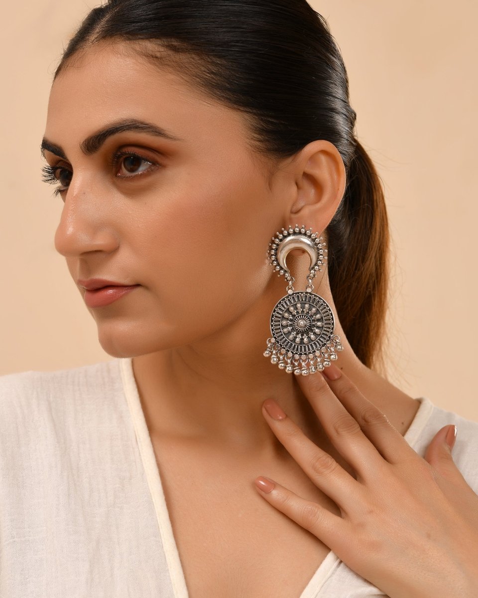 Chandni Crescent Mandala Earrings - Zirak Silver