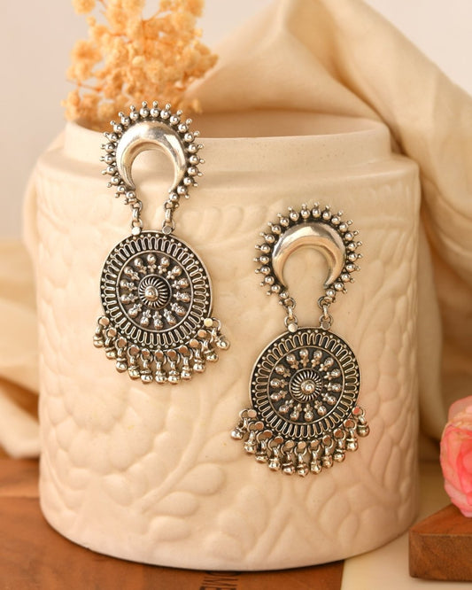 Chandni Crescent Mandala Earrings - Zirak Silver