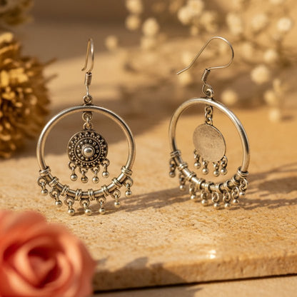 Chandni Tribal Mandala Hoops - Zirak Silver