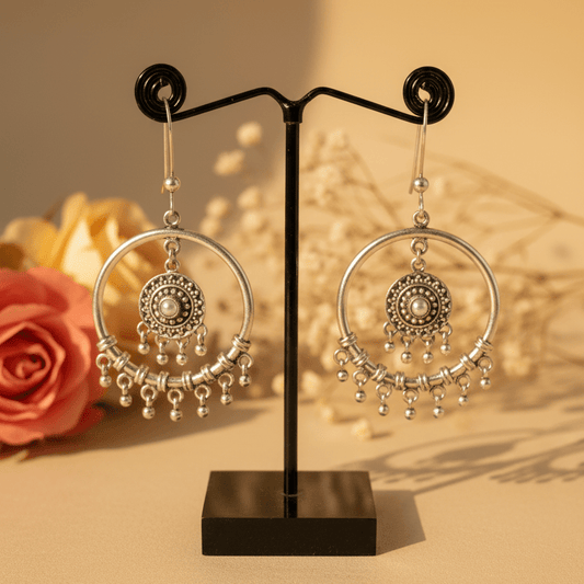 Chandni Tribal Mandala Hoops - Zirak Silver