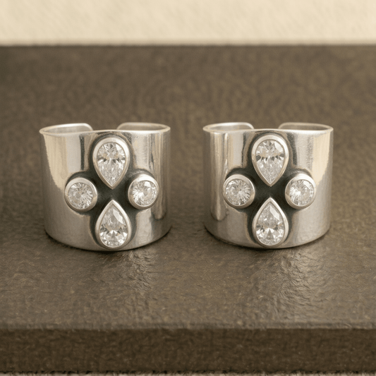 Chandni Wide Toe Rings - Zirak Silver