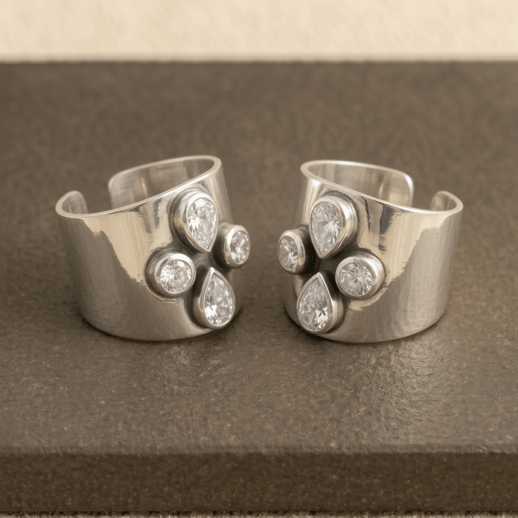 Chandni Wide Toe Rings - Zirak Silver