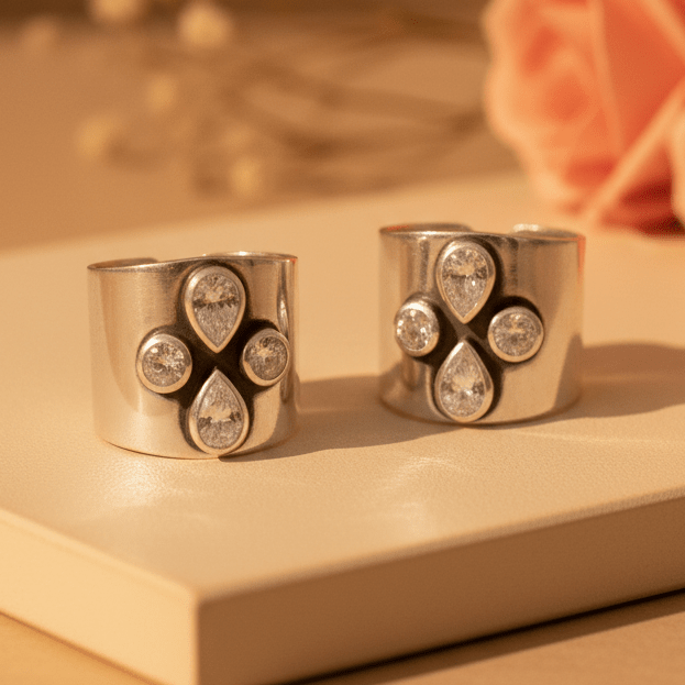Chandni Wide Toe Rings (Large) - Zirak Silver