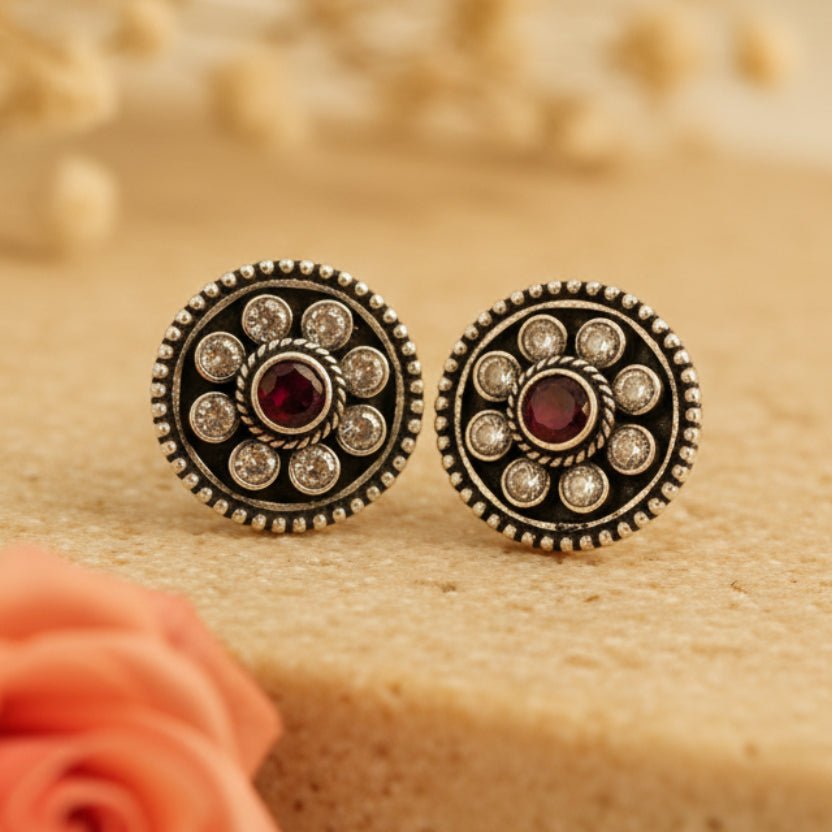 Chandrika Stud Earrings - Zirak Silver