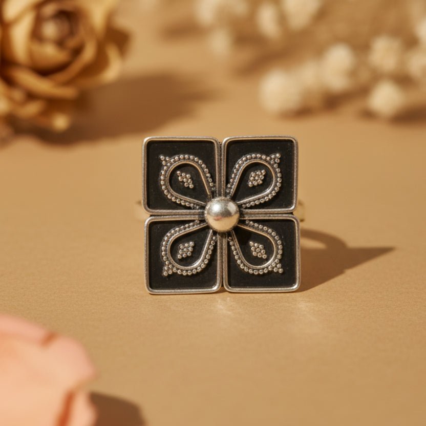 Chaukor Floral Silver Ring - Zirak Silver