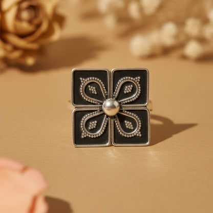 Chaukor Floral Silver Ring - Zirak Silver