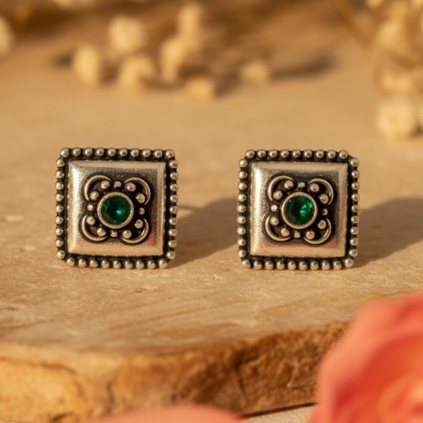 Chowk Stud Earrings - Zirak Silver