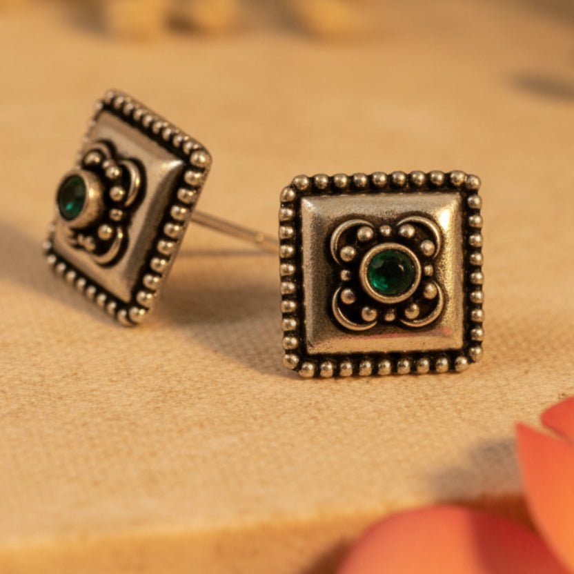 Chowk Stud Earrings - Zirak Silver