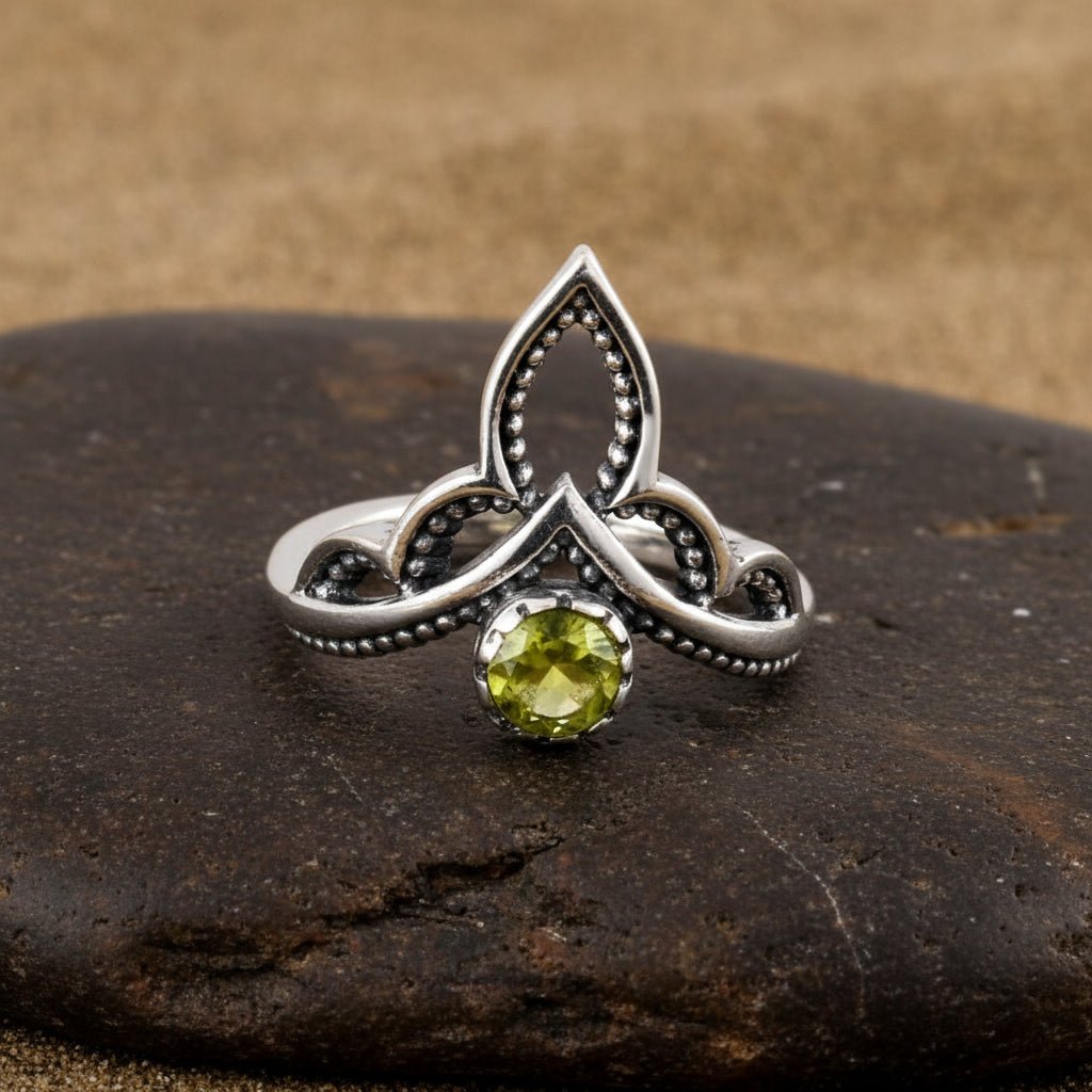 Citrine Crown Leaf Ring - Zirak Silver