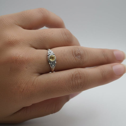 Citrine Oval Ring in 925 Silver – Engraved Floral Gemstone Ring for Women - Zirak Silver
