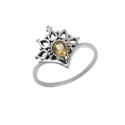 Citrine Teardrop Princess Crown Ring - Zirak Silver
