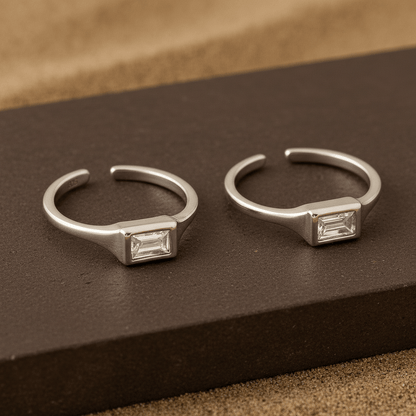 Clear Baguette Silver Toe Ring | 925 Sterling Silver Adjustable Crystal Toe Ring for Women - Zirak Silver
