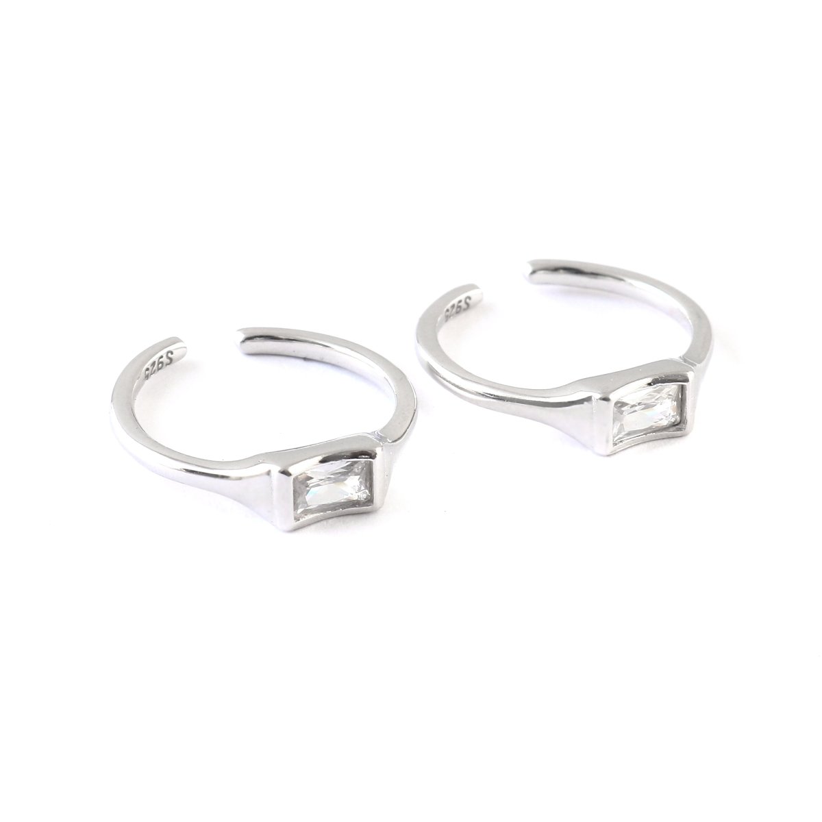 Clear Baguette Silver Toe Ring | 925 Sterling Silver Adjustable Crystal Toe Ring for Women - Zirak Silver