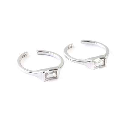 Clear Baguette Silver Toe Ring | 925 Sterling Silver Adjustable Crystal Toe Ring for Women - Zirak Silver