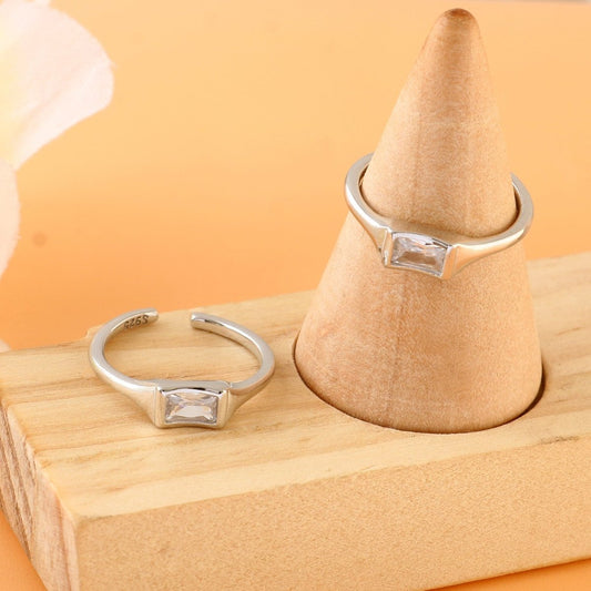 Clear Baguette Silver Toe Ring | 925 Sterling Silver Adjustable Crystal Toe Ring for Women - Zirak Silver