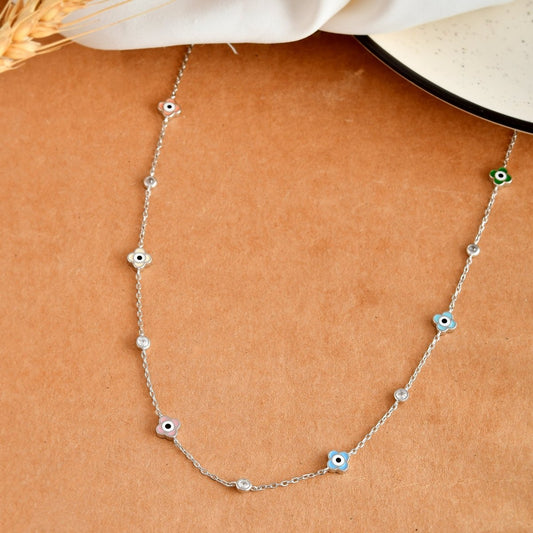Color - Pop Evil - Eye Flower Necklace – Sterling Silver Protection Choker - Zirak Silver