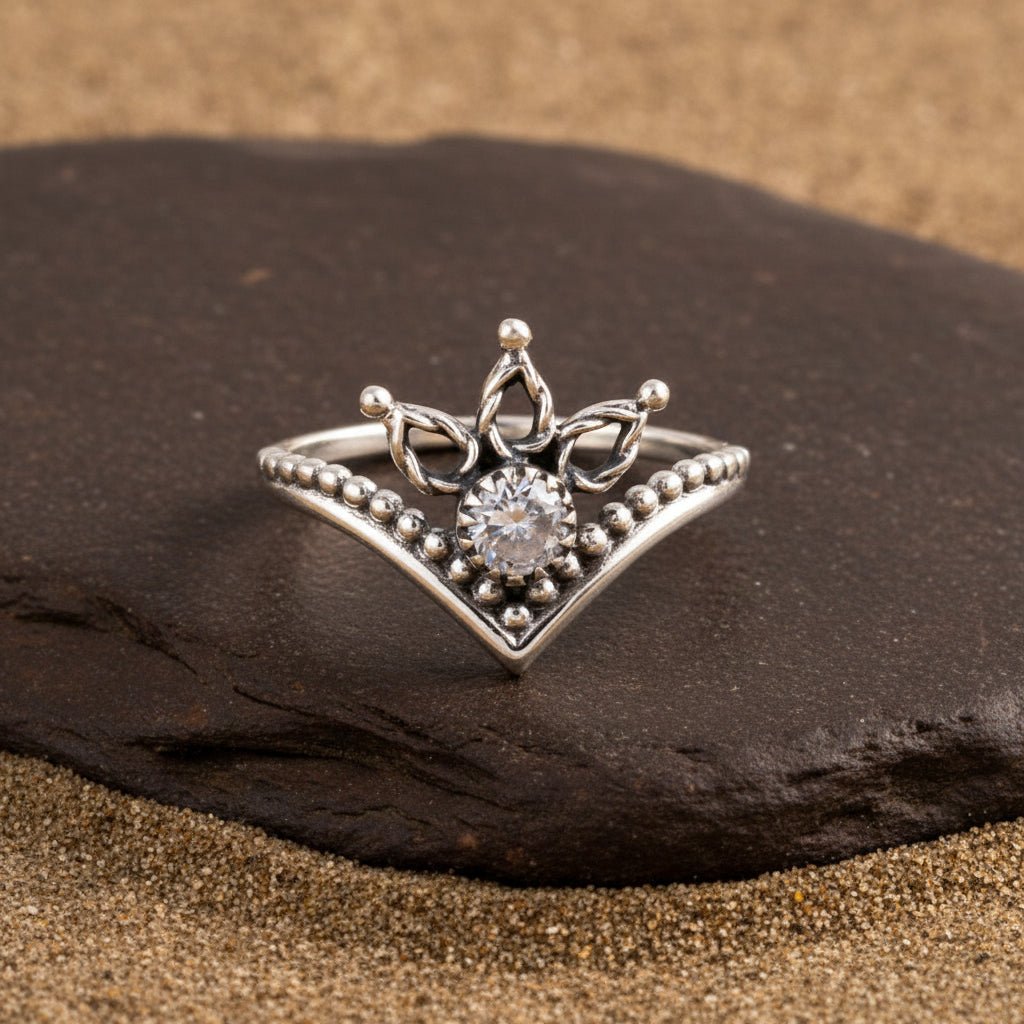 Crown Crystal Ring - Zirak Silver