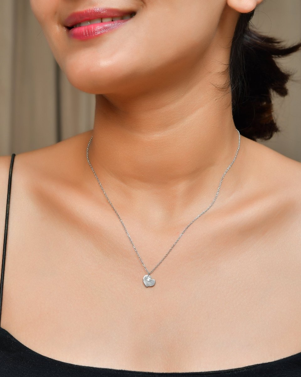 Dainty Sterling Silver Heart Pendant Necklace with White Crystal Charm - Zirak Silver