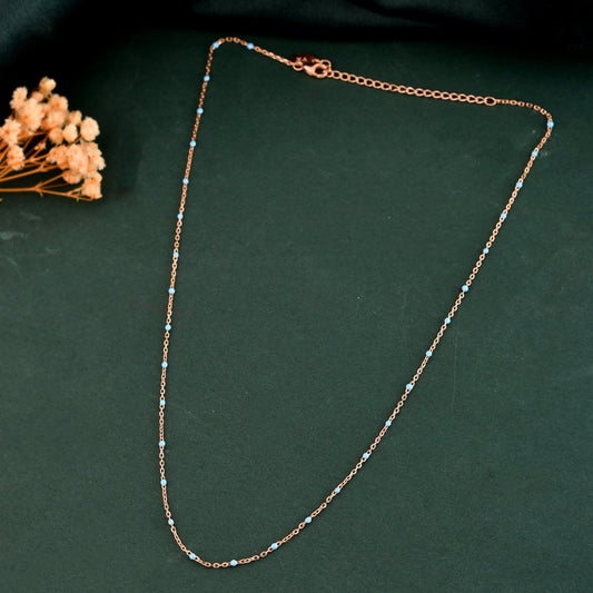 Dainty Turquoise Seed - Bead Necklace in Rose - Gold Chain │ Minimal Layering Choker Adjustable 14 - 18″ - Zirak Silver