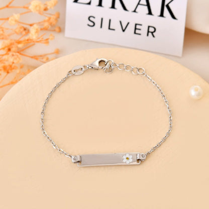 Daisy - Bloom Sterling - Silver ID Bracelet | Engravable Name Plate & Adjustable Chain - Zirak Silver