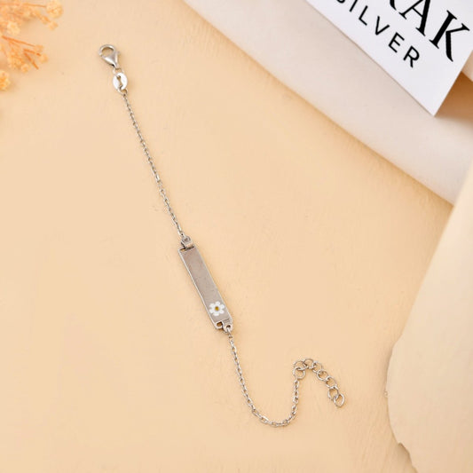 Daisy - Bloom Sterling - Silver ID Bracelet | Engravable Name Plate & Adjustable Chain - Zirak Silver