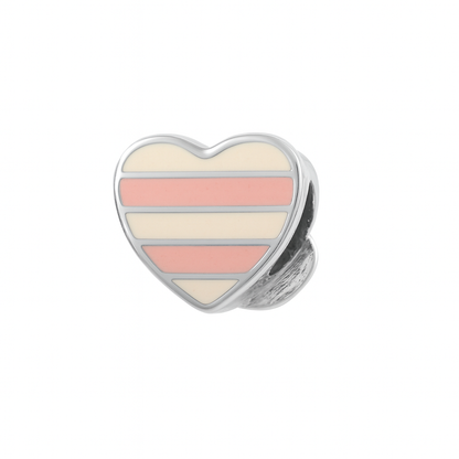 Striped Heart Musical Note Charm in Sterling Silver – Red & White Enamel with CZ Accents