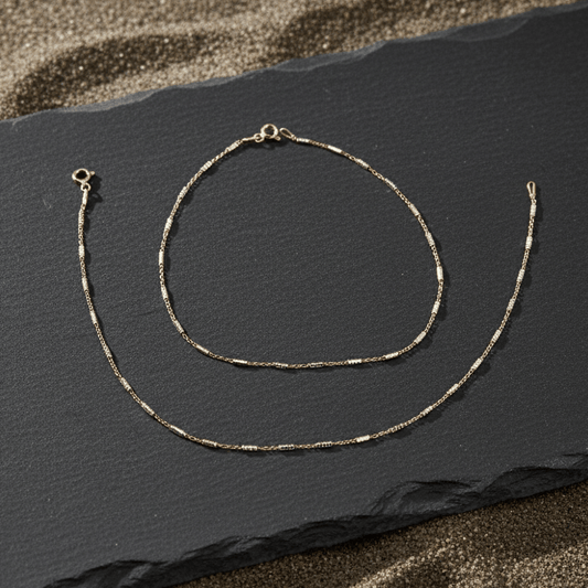 Delicate Two - Tone Sterling Silver Bead Chain Anklet - Zirak Silver