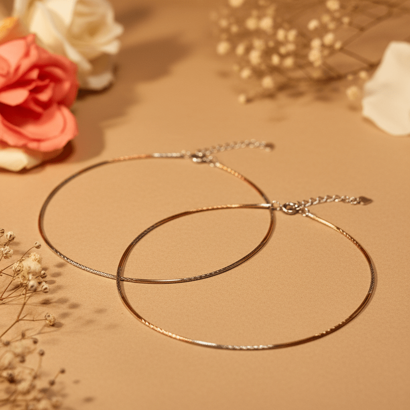 Dhara Two - Tone Snake Anklets - Zirak Silver