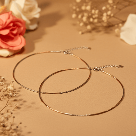 Dhara Two - Tone Snake Anklets - Zirak Silver
