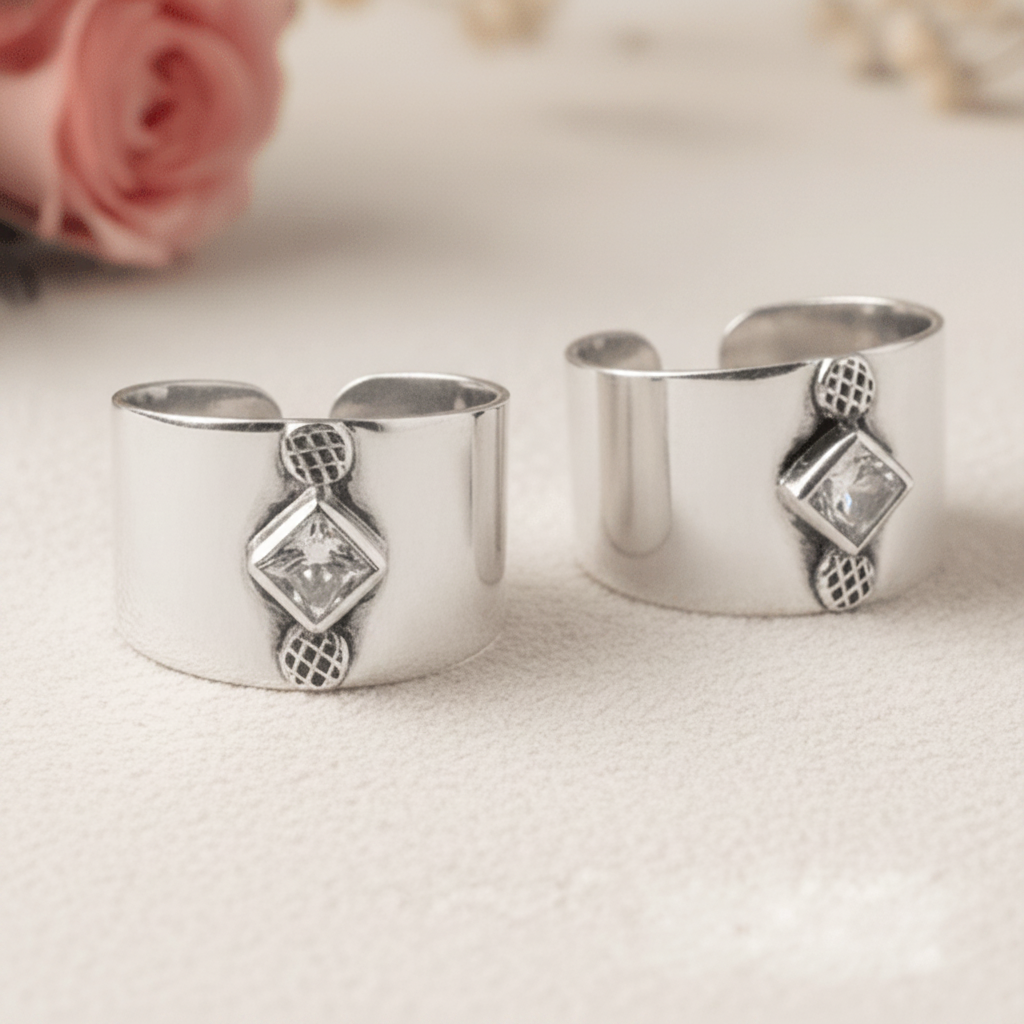 Diya Clear Wide Toe Rings - Zirak Silver