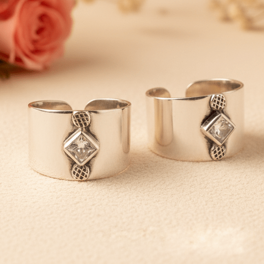 Diya Clear Wide Toe Rings - Zirak Silver