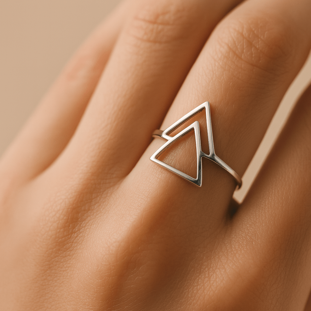 Double Triangle Geometric Silver Ring – Zirak Silver Double Triangle Geometric Silver Ring – Zirak Silver