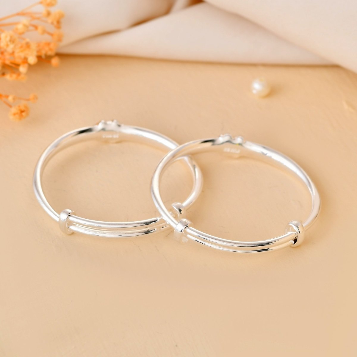 Dream - Cloud Sterling - Silver Baby Bangle Set | Adjustable Kada with Star Engravings - Zirak Silver