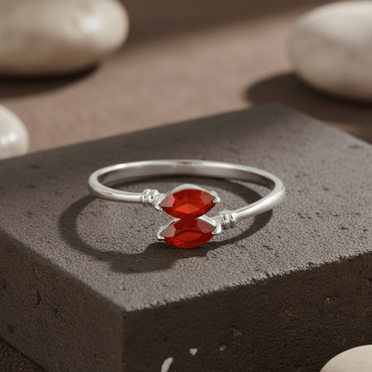 Dual Flame Carnelian Ring - Zirak Silver