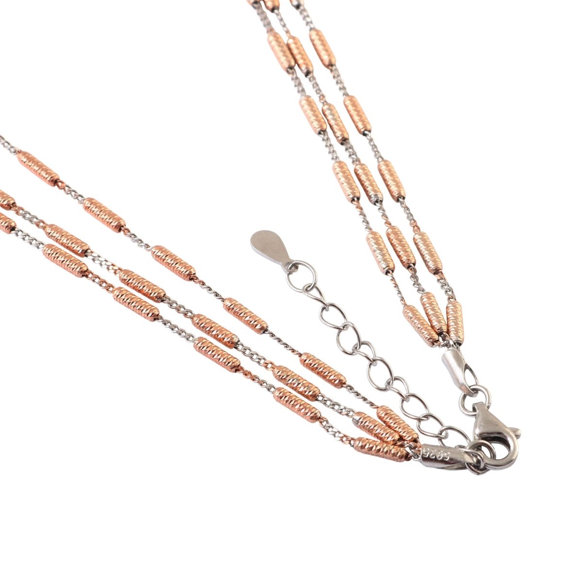 Dual - Tone 925 Silver Beaded Chain Necklace with Rose Gold Accents - Zirak Silver