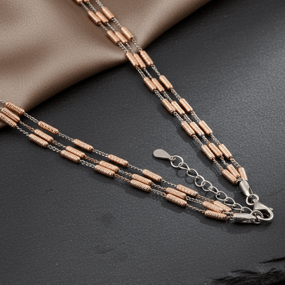 Dual - Tone 925 Silver Beaded Chain Necklace with Rose Gold Accents - Zirak Silver