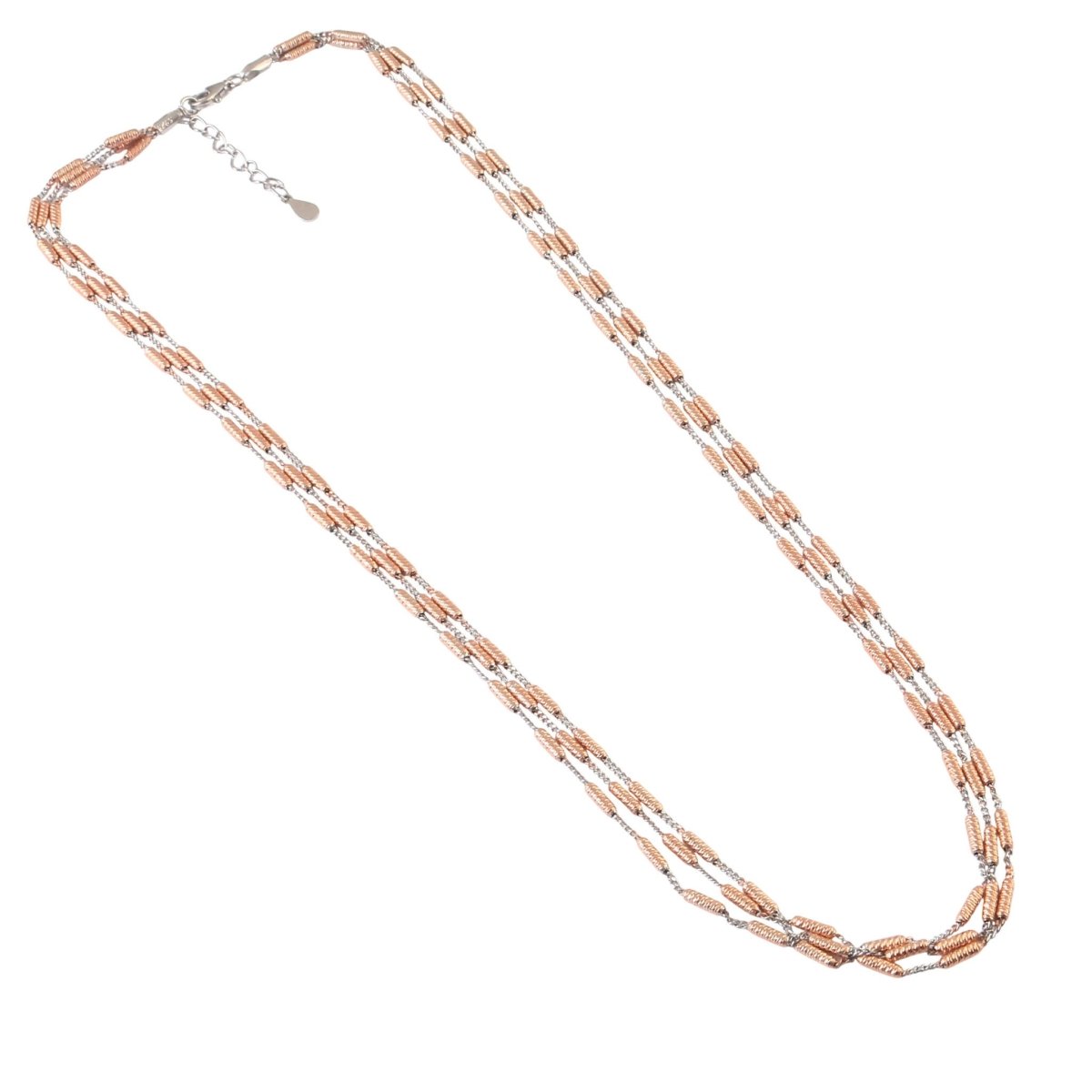 Dual - Tone 925 Silver Beaded Chain Necklace with Rose Gold Accents - Zirak Silver