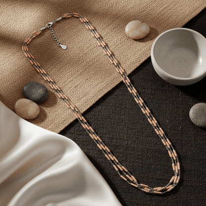 Dual - Tone 925 Silver Beaded Chain Necklace with Rose Gold Accents - Zirak Silver